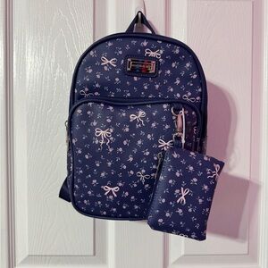 Madden Girl Navy Backpack with Pink Bow Design With Wallet